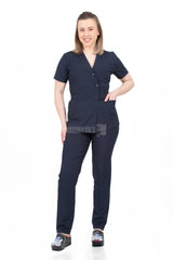 Navy Blue - Women - Belted Scrub Set Elastane