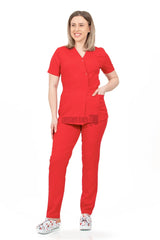 Red - Women - Belted Scrub Set Elastane