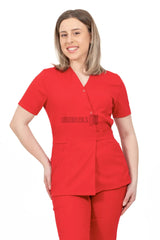 Red - Women - Belted Scrub Set Elastane