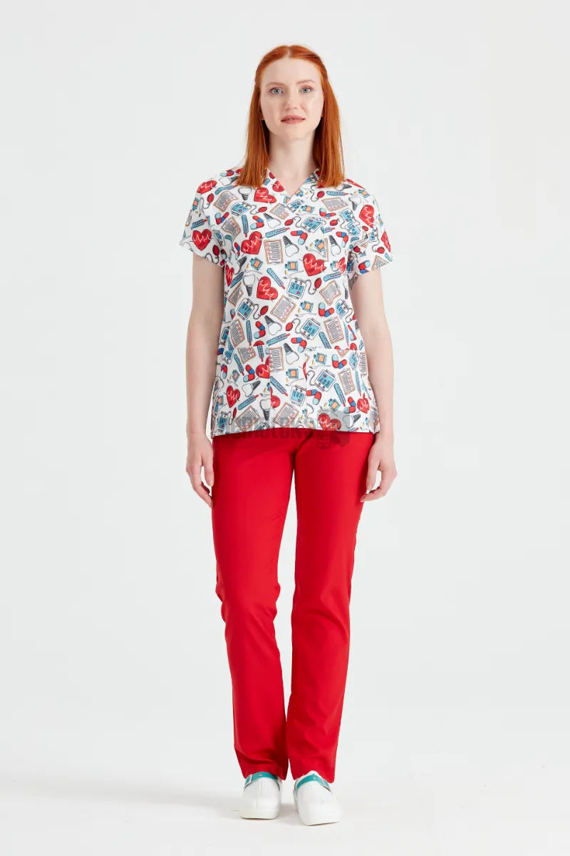 Hearts Cardio White - Women - Blouse Elastane  with Print