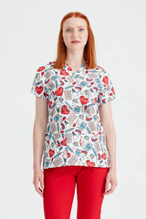 Hearts Cardio White - Women - Blouse Elastane  with Print