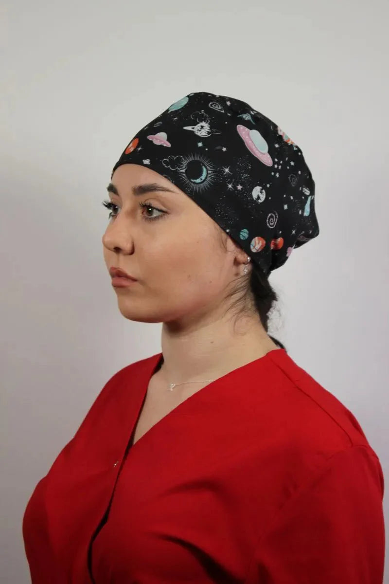Μαύρο Unisex Ιατρικό Σκούφο – Χειρουργικό Καπέλο με Τύπωμα Πλανήτες
